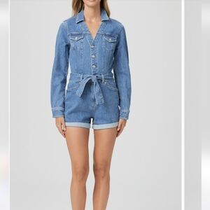 15. NWT PAIGE Maggy Tie Waist Long Sleeve Denim Romper (Tracey)